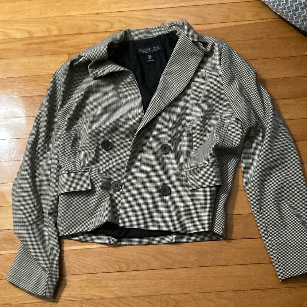 Rachel Zoe cropped brown and white checkered blazer